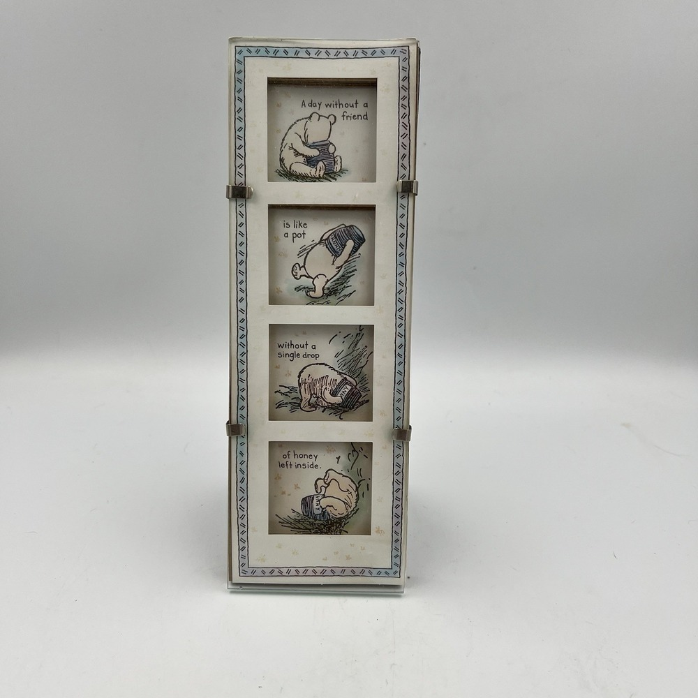 Vintage Disney Winnie The Pooh Picture Shadowbox Glass Frame Free Standing READ